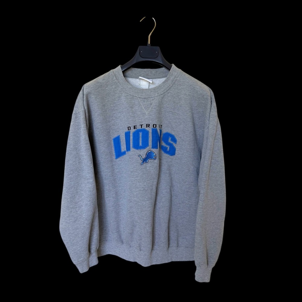 Vintage Detroit Lions Sweatshirt Mens Gray Crewneck Fleece Pullover L Large